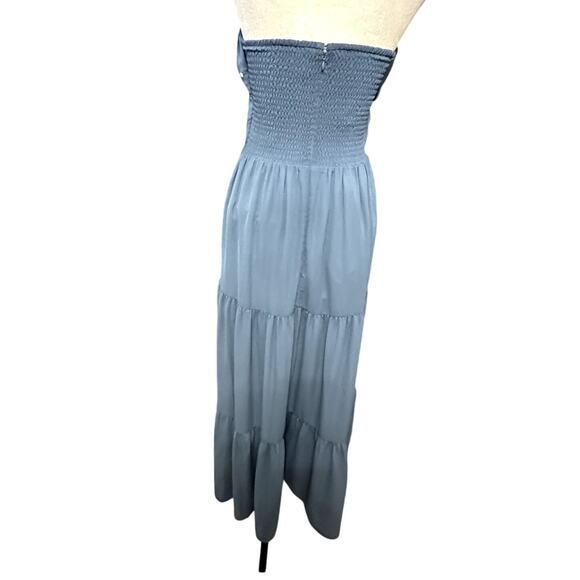 WAYF Talia Tiered Maxi Dress Strapless Smocked Stretchable Bodice Blue W M NWOT - Picture 5 of 9